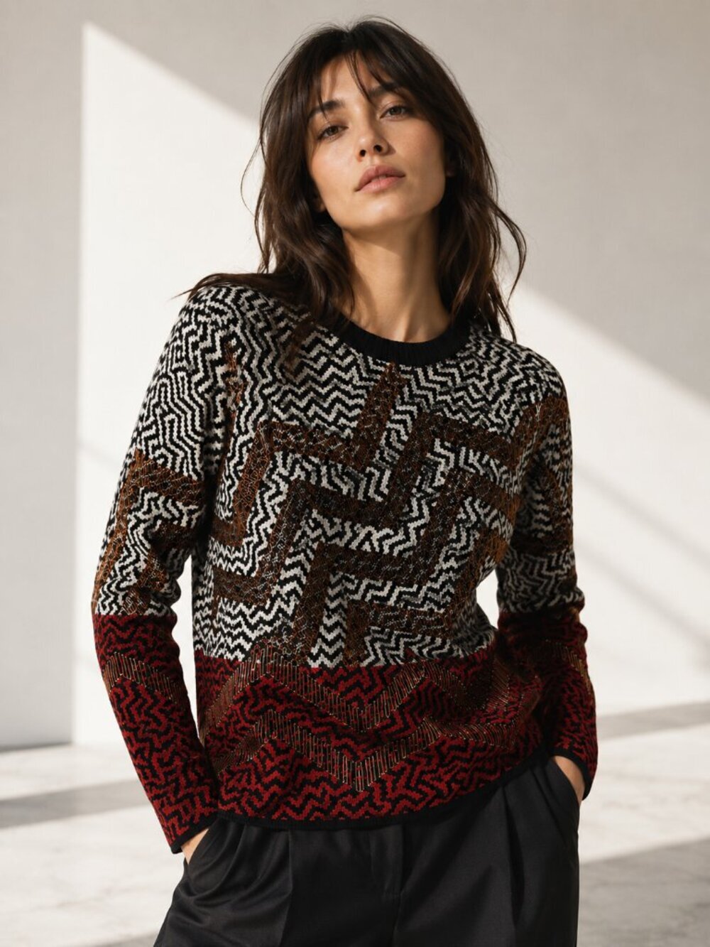 KENZO Paris Red Black White Gold Zig Zag Beaded Jumper Sweater RARE